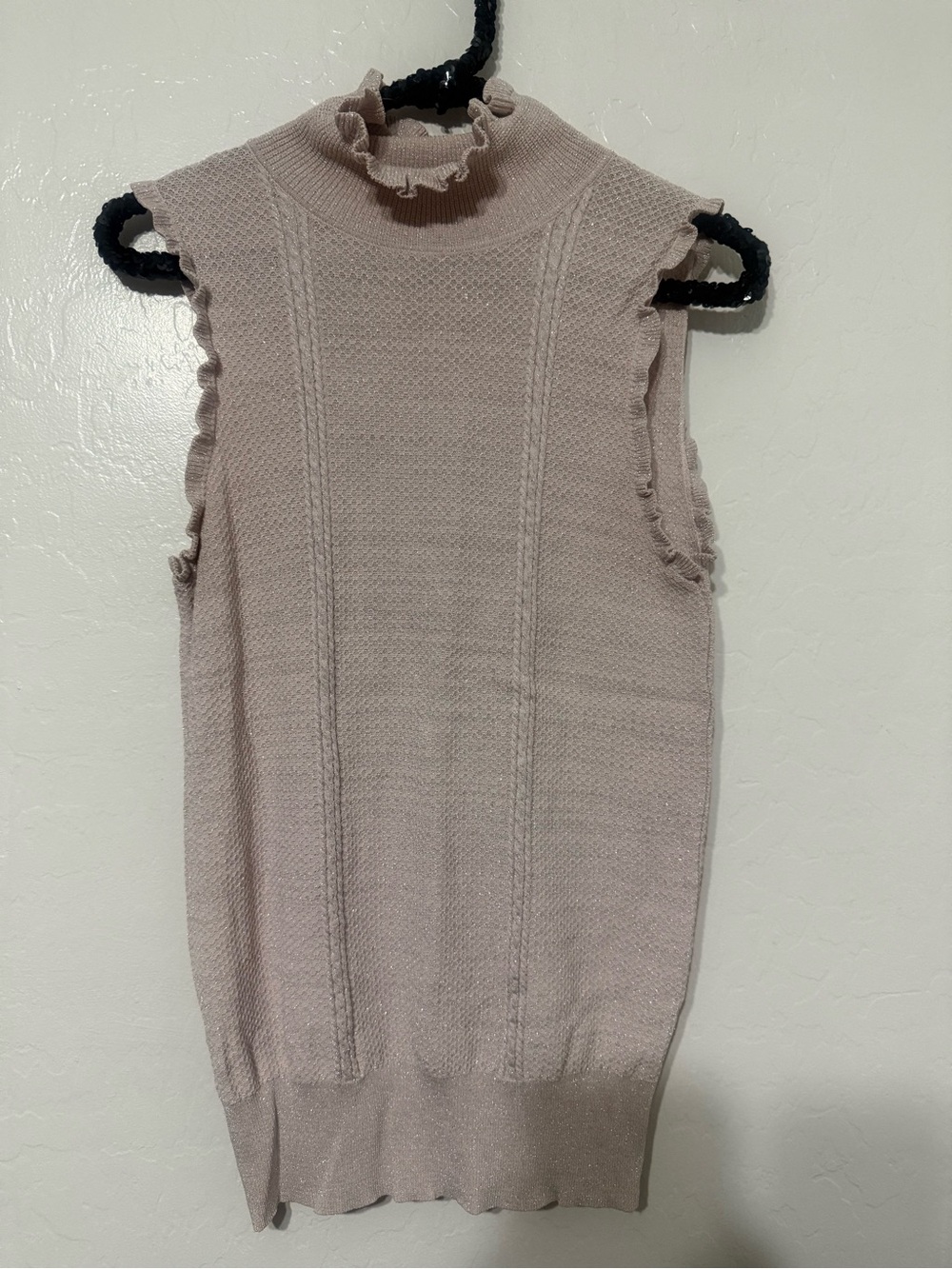 Chelsea & Vilolet Sleeveless Ruffled Mock Neck Knit Tank - Light Mauve